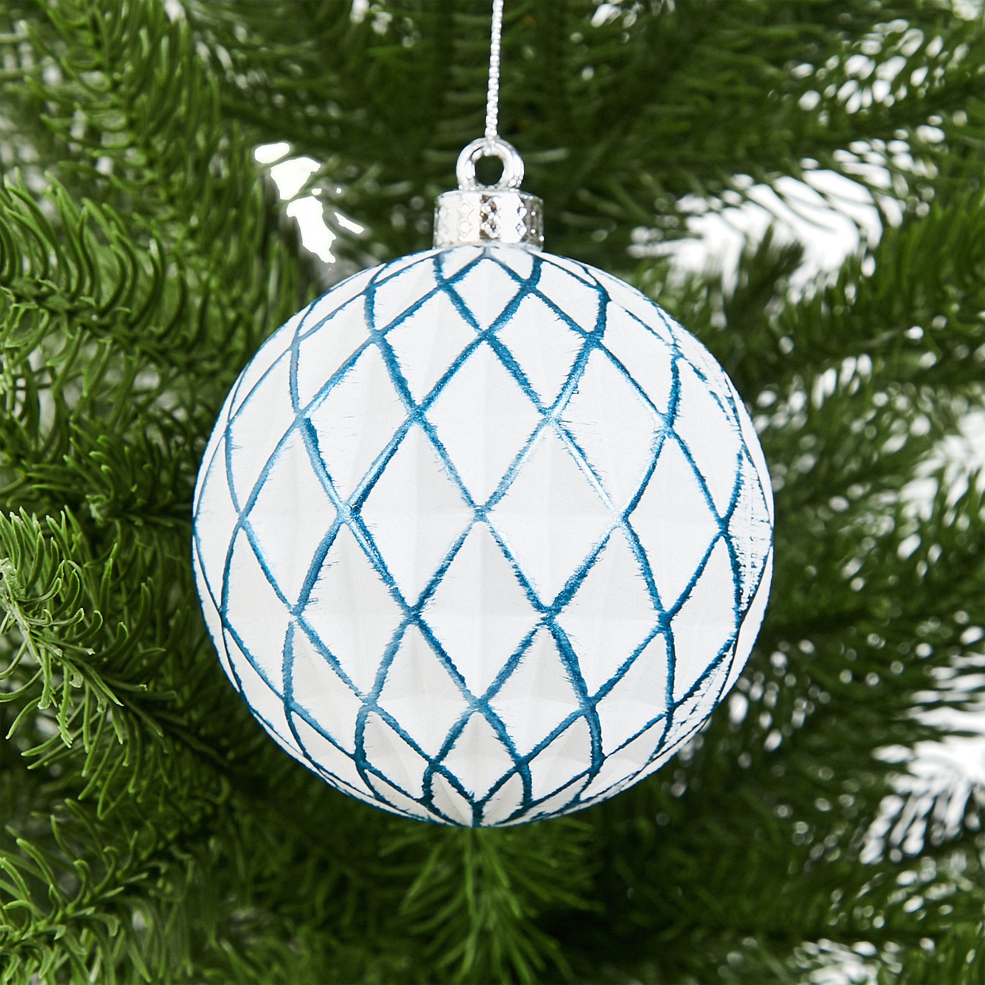 Изображение товара Елочный шар Christmas с узором синий ø8 см новогоднее украшение