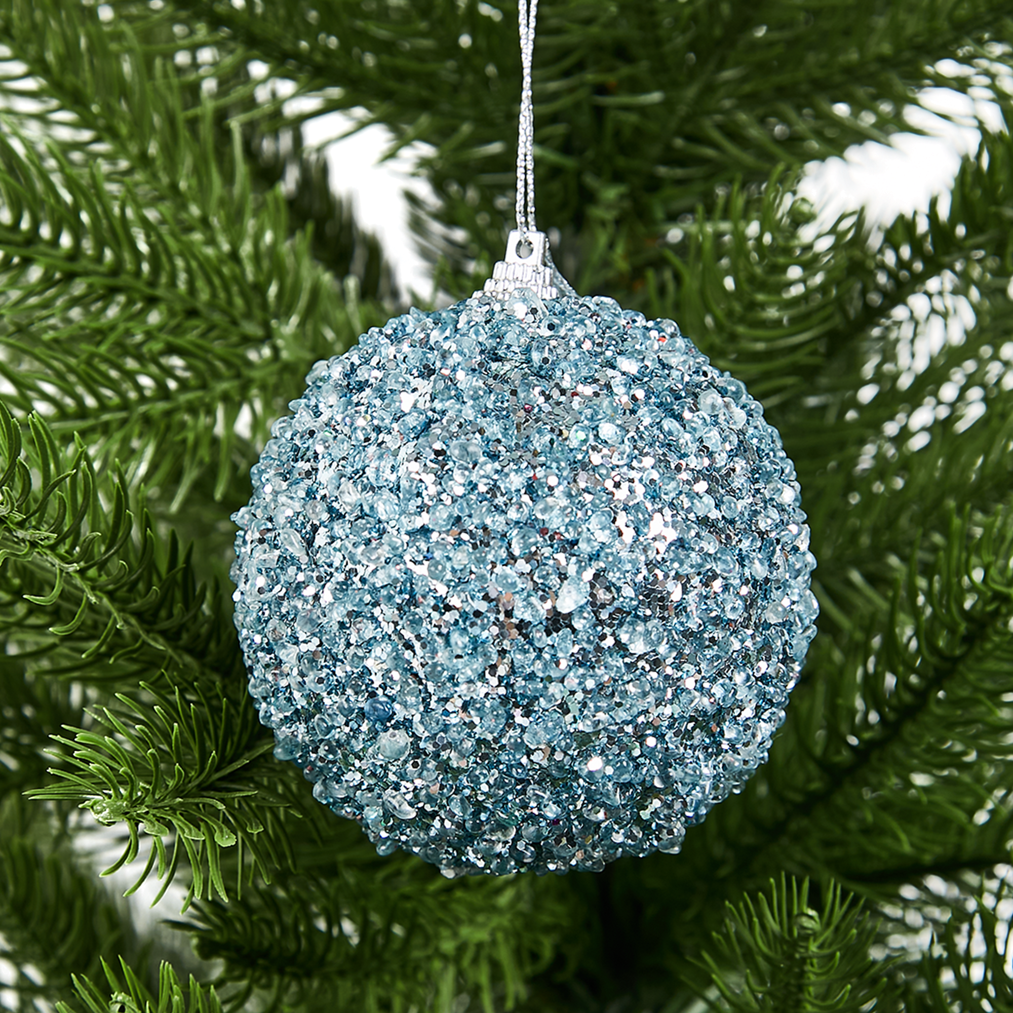 Изображение товара Елочное украшение Шар с голубыми блестками Christmas ø8 см цвет синий новогодний