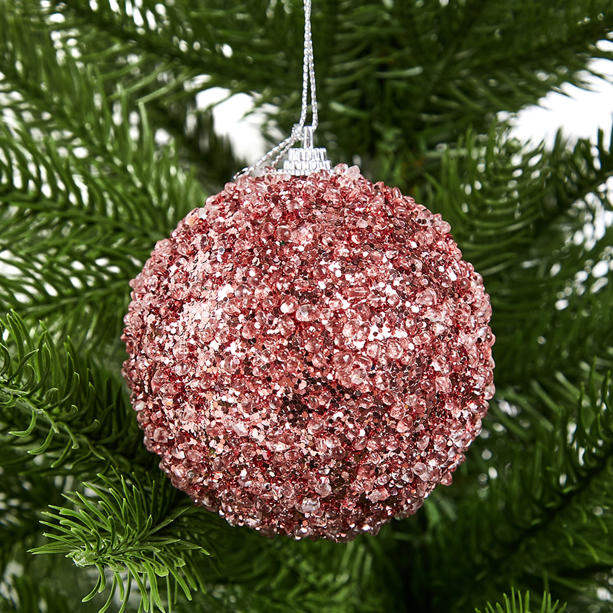 Изображение товара Елочный шар с розовыми блестками Christmas 8 см для праздничного декора