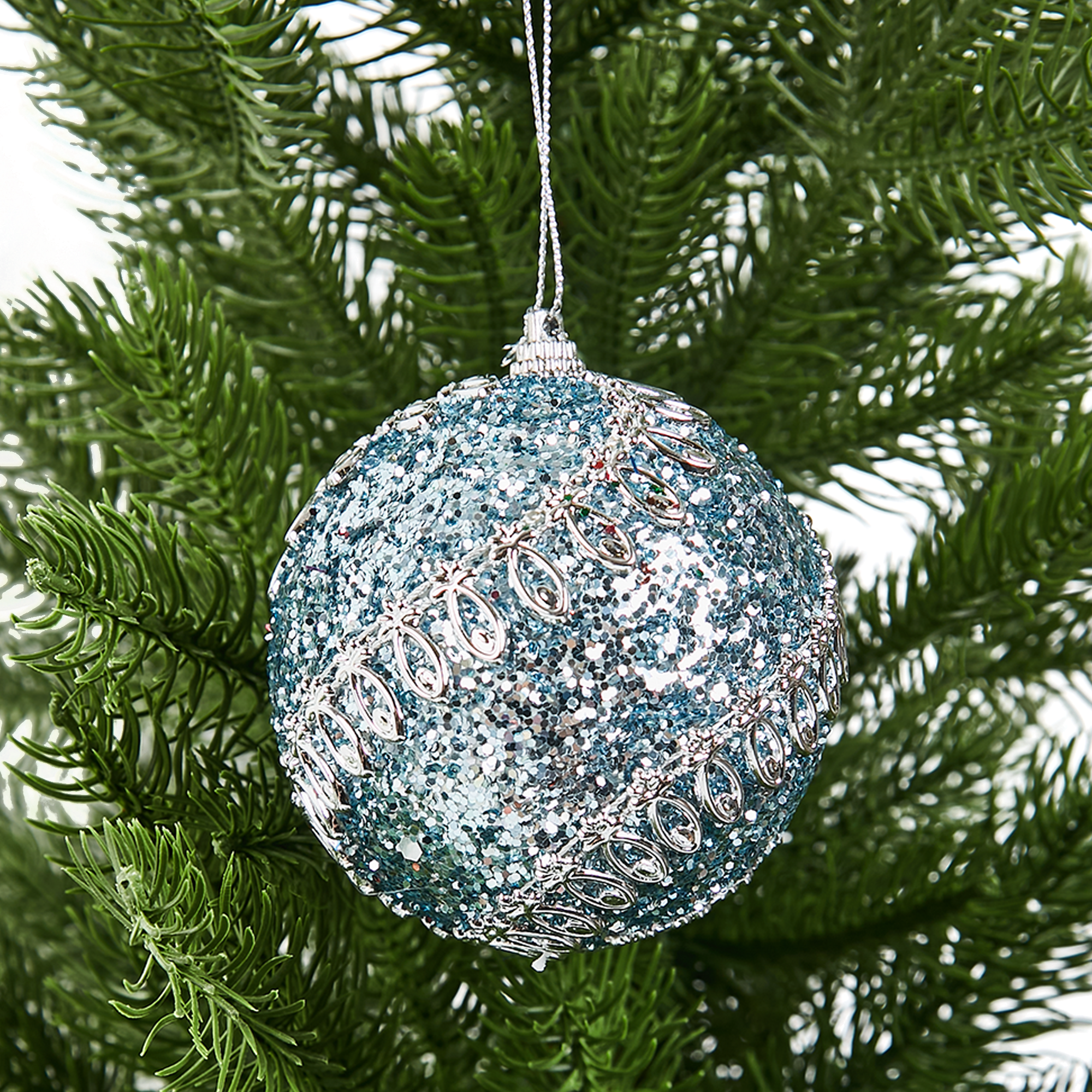 Изображение товара Елочное украшение Шар с узором из блесток Christmas ø8 см цвет синий