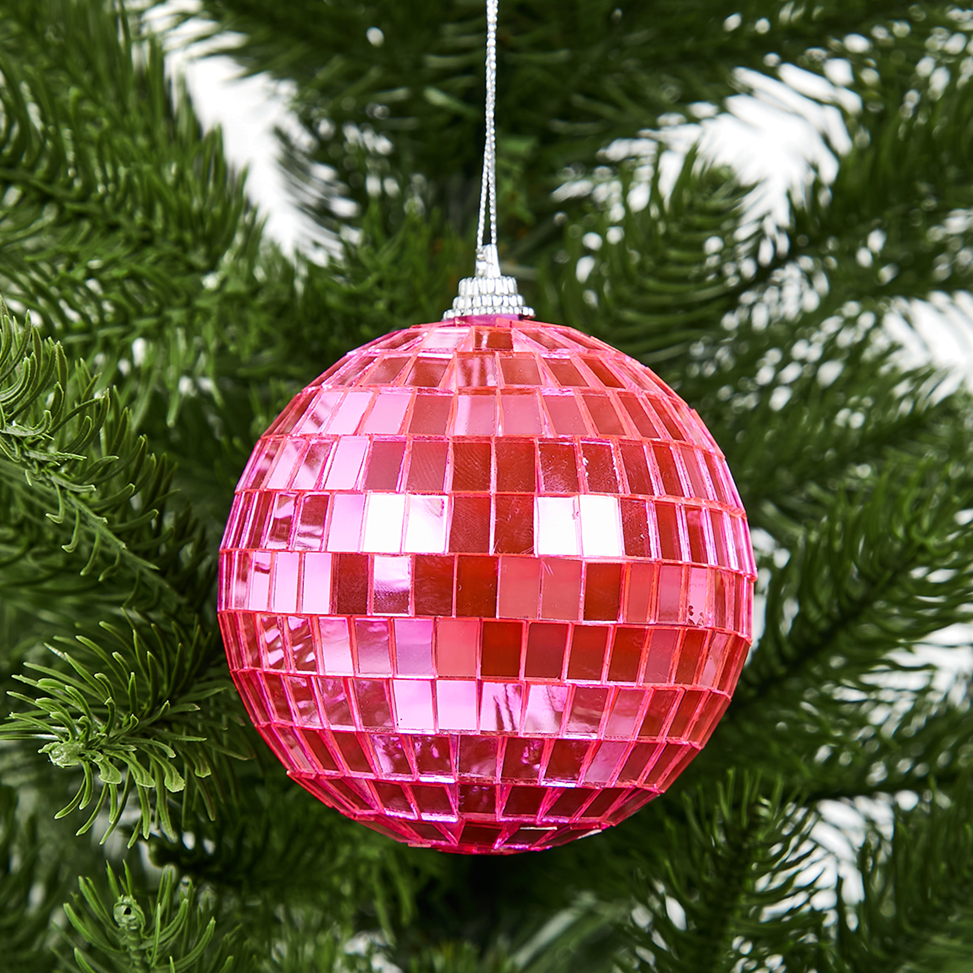 Изображение товара Елочное украшение шар-диско пластиковый Christmas 8 см розовое в блестках