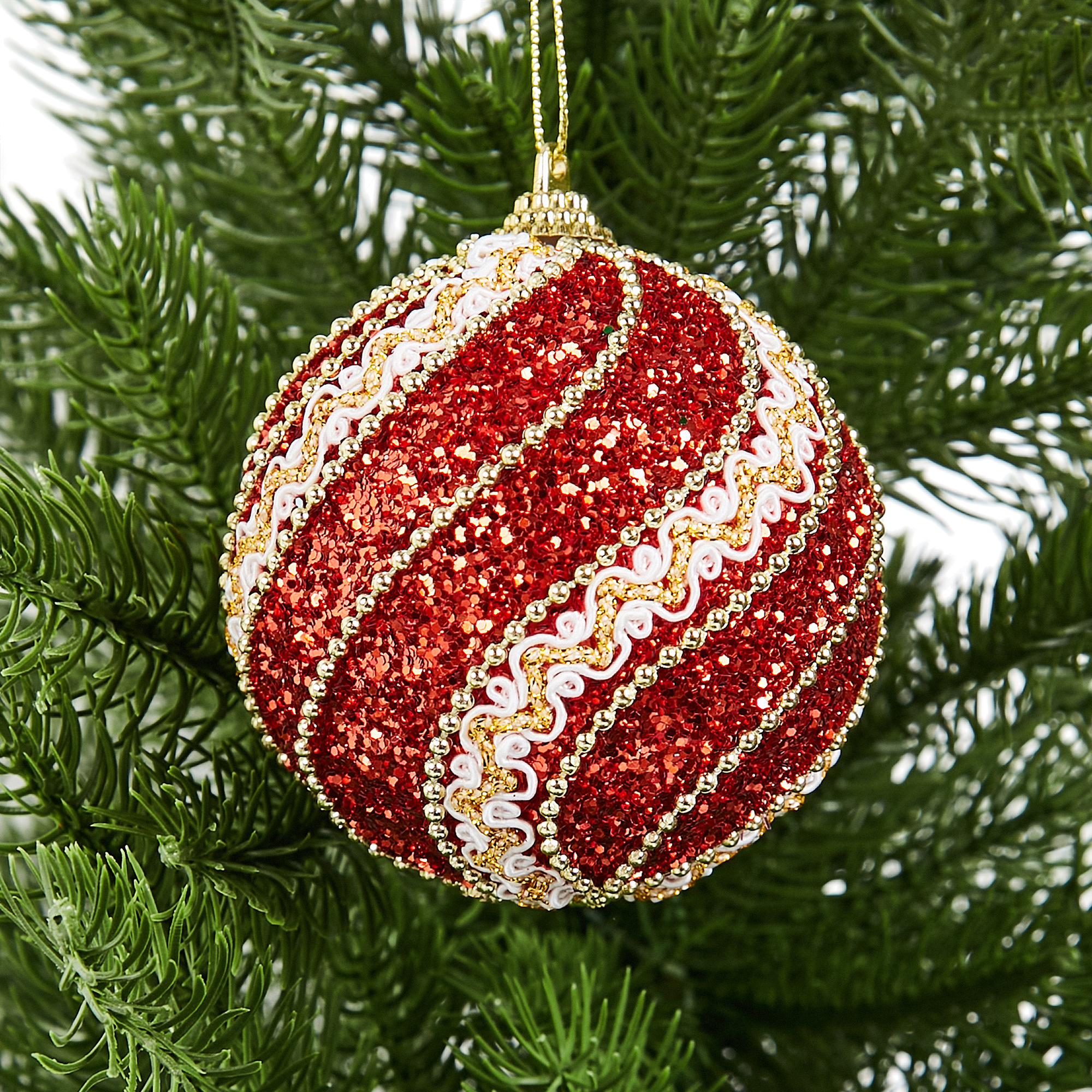 Изображение товара Елочное украшение Шар с узором из блесток Christmas ø8 см цвет красный
