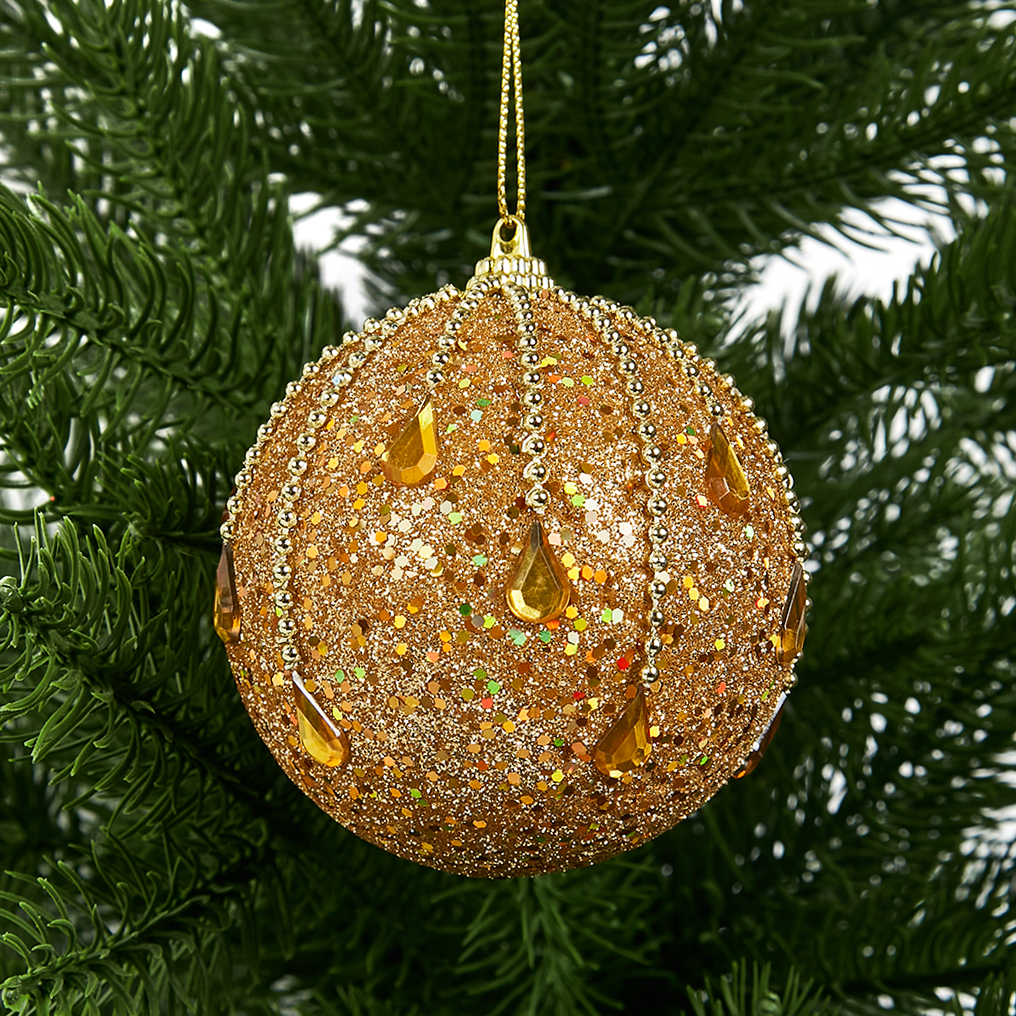 Изображение товара Елочное украшение Шар с бисером Christmas ø7.8 см золотой для новогоднего декора
