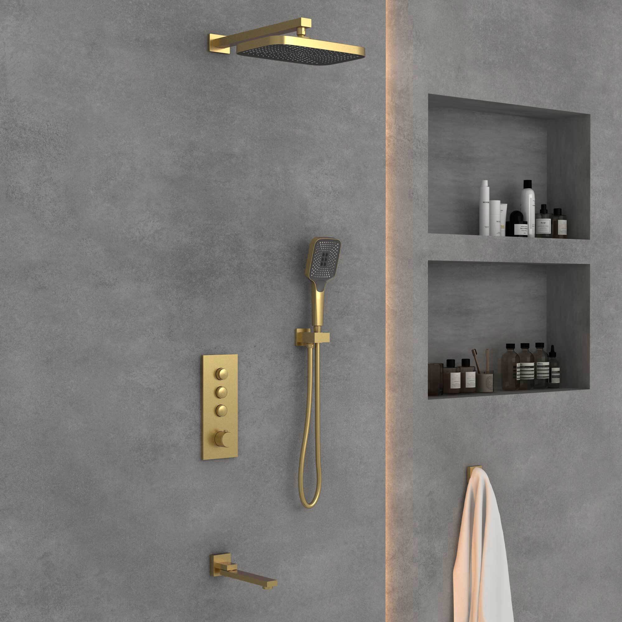 Изображение товара Душевой комплект Vincea VSFW-433T1BG встраиваемый термостатический трехрежимный брашированное золото