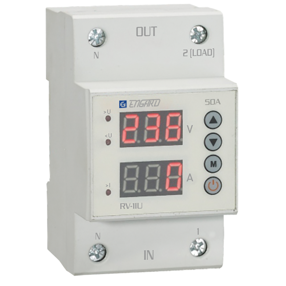 Реле напряжения и тока проходное Engard с индикацией RV-1IU 1Р+N 50A АС ...