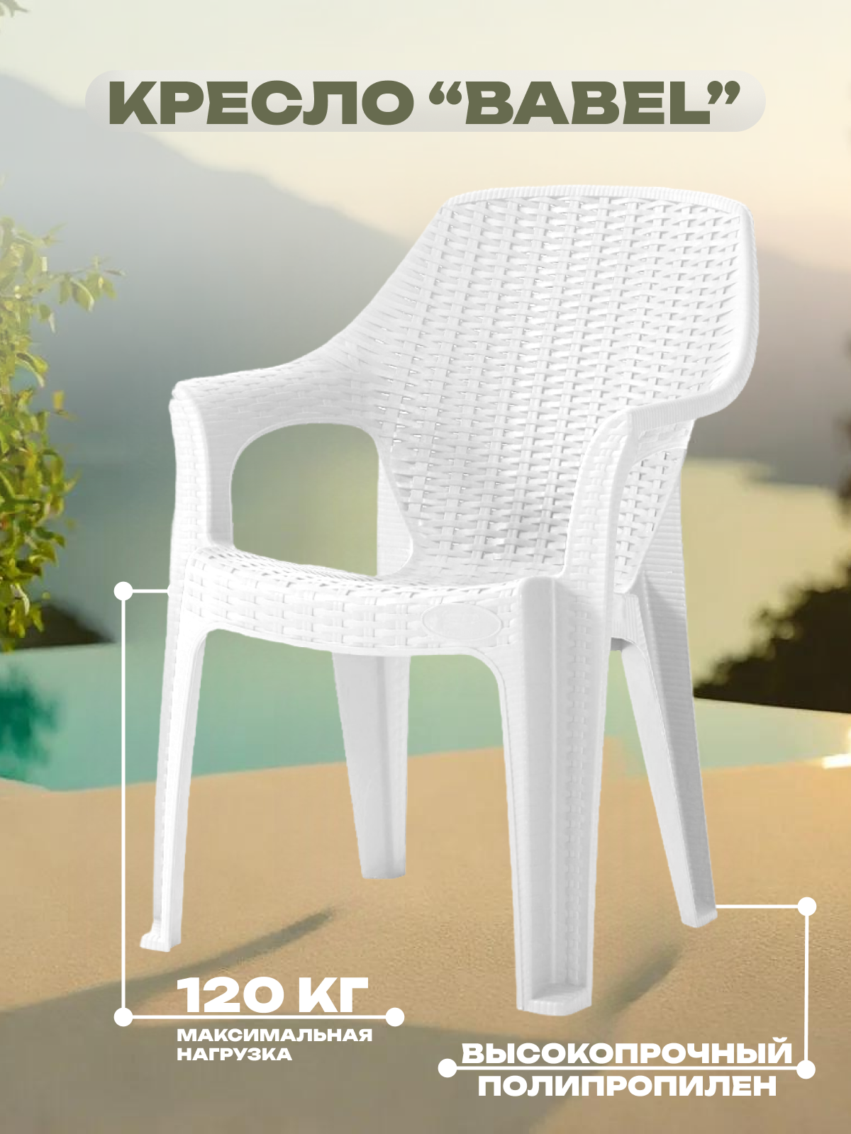 Изображение товара Кресло садовое Heniver SPC-B003 белое из пластика с ротанговым плетением