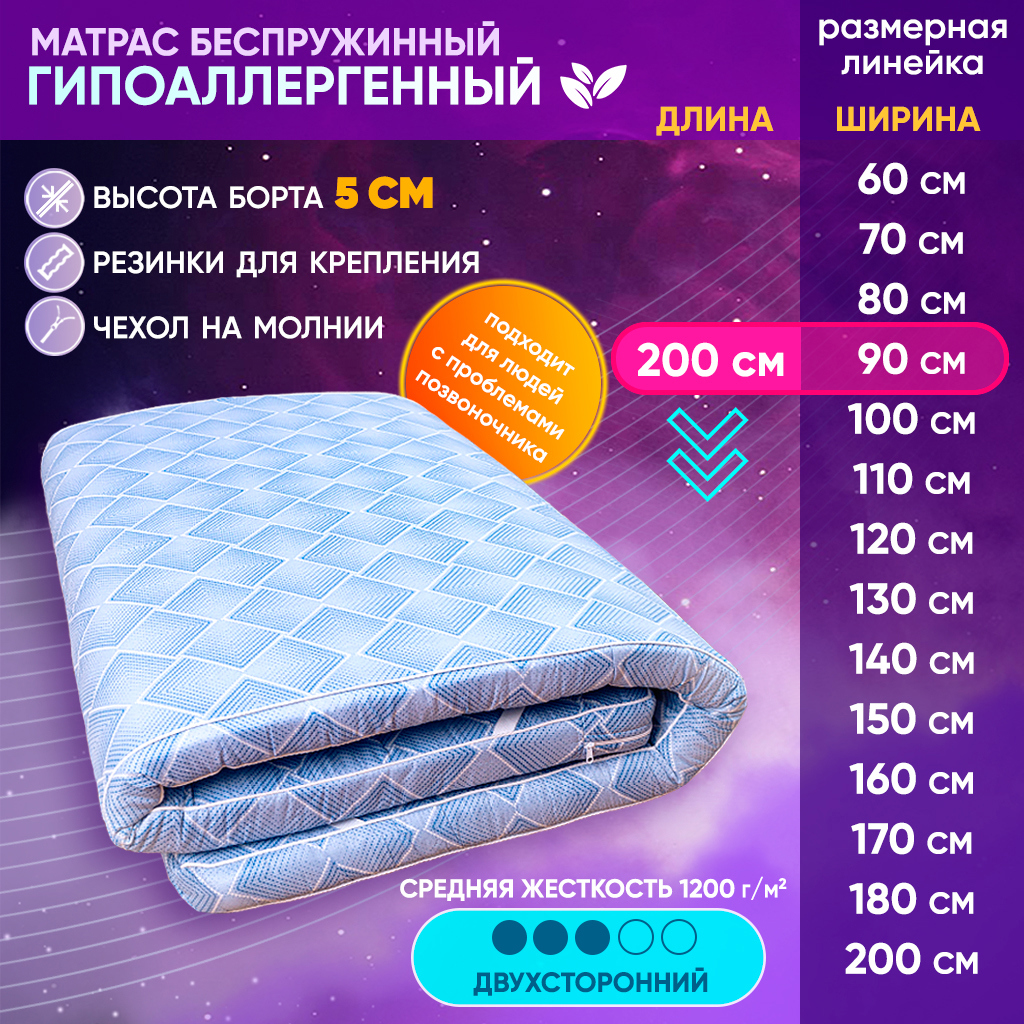 Матрас Соня Беспружинный 5 см 90x200x5см пенополиуретан беспружинный ...
