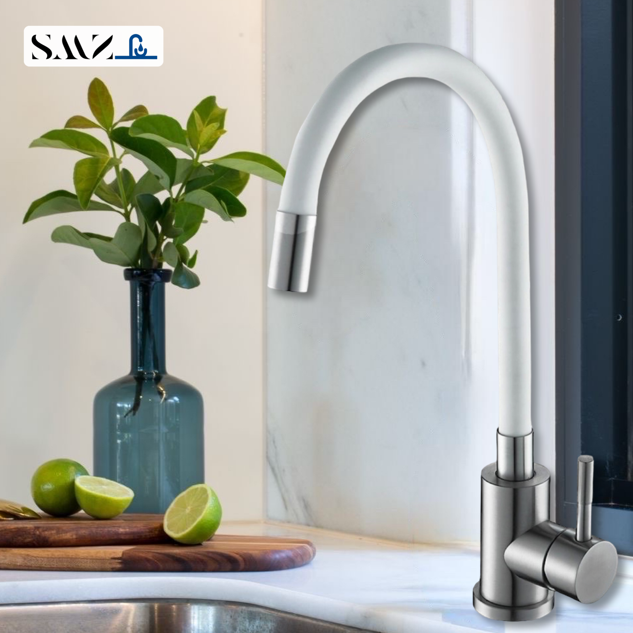 Изображение товара SMZ Смеситель кухни с гибким изливом 37,5 см белый