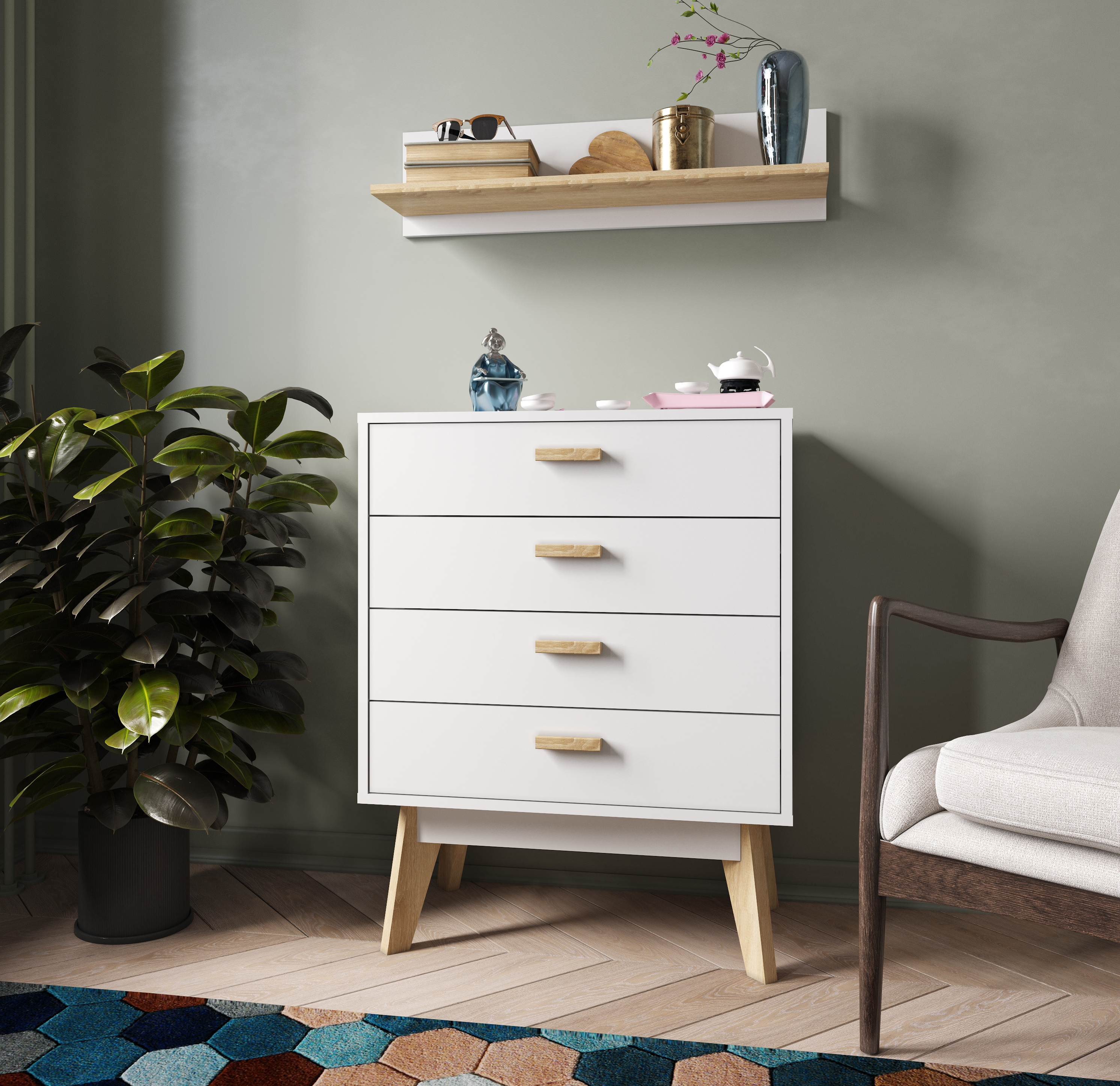 Изображение товара Комод Принцесса мелания Радиорама 4 ящика 68x40x87 см ЛДСП цвет белый