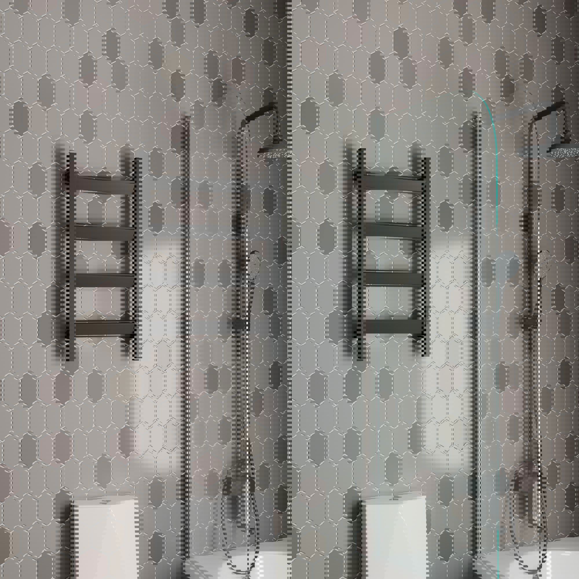 Изображение товара Полотенцесушитель электрический профильный Bauedge Hotel Veer DB-0124 400x600 мм 90 Вт лесенка цвет черный матовый