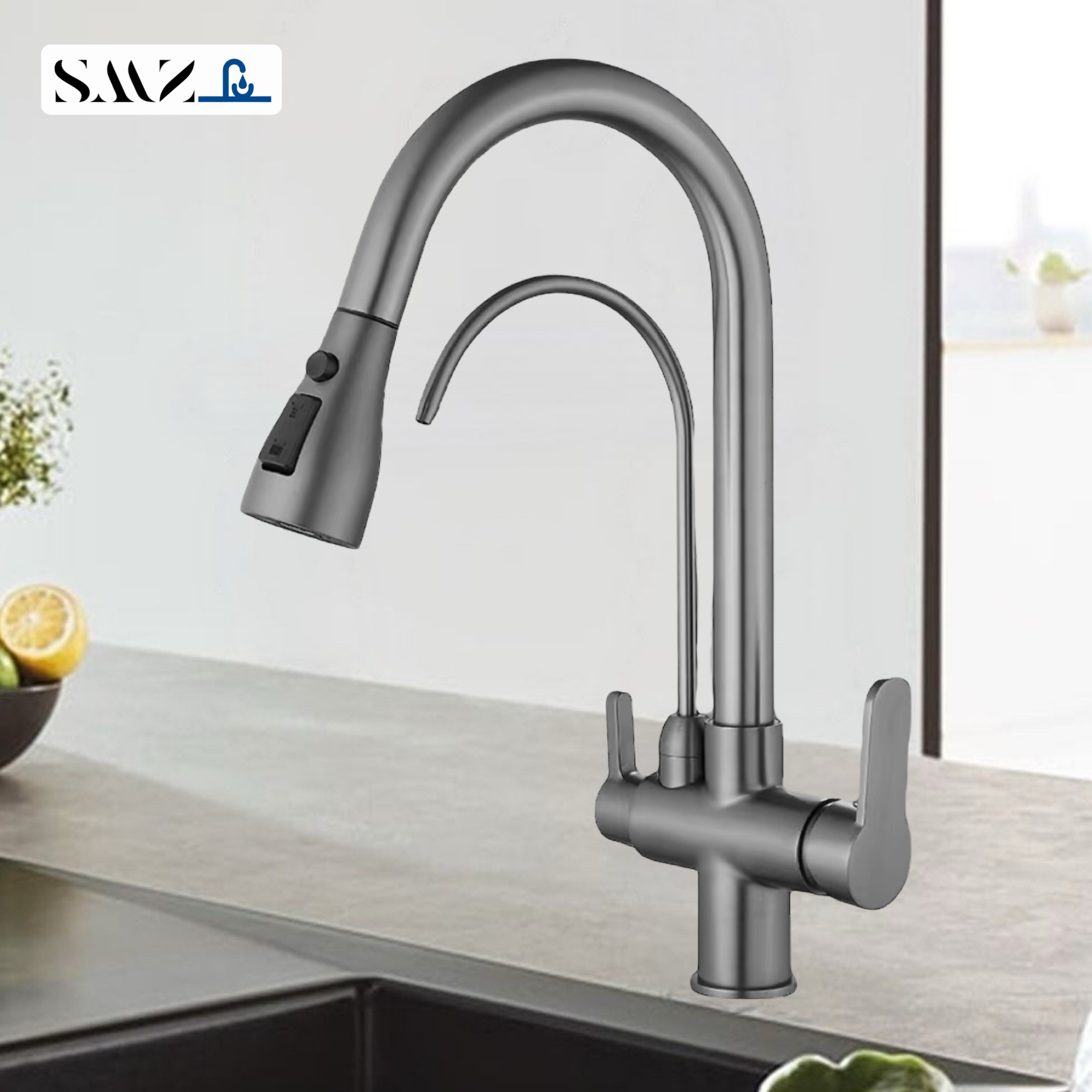 Изображение товара Смеситель для кухни Smz 79 SMZFAU поворотный излив 42 см цвет графитовый серый