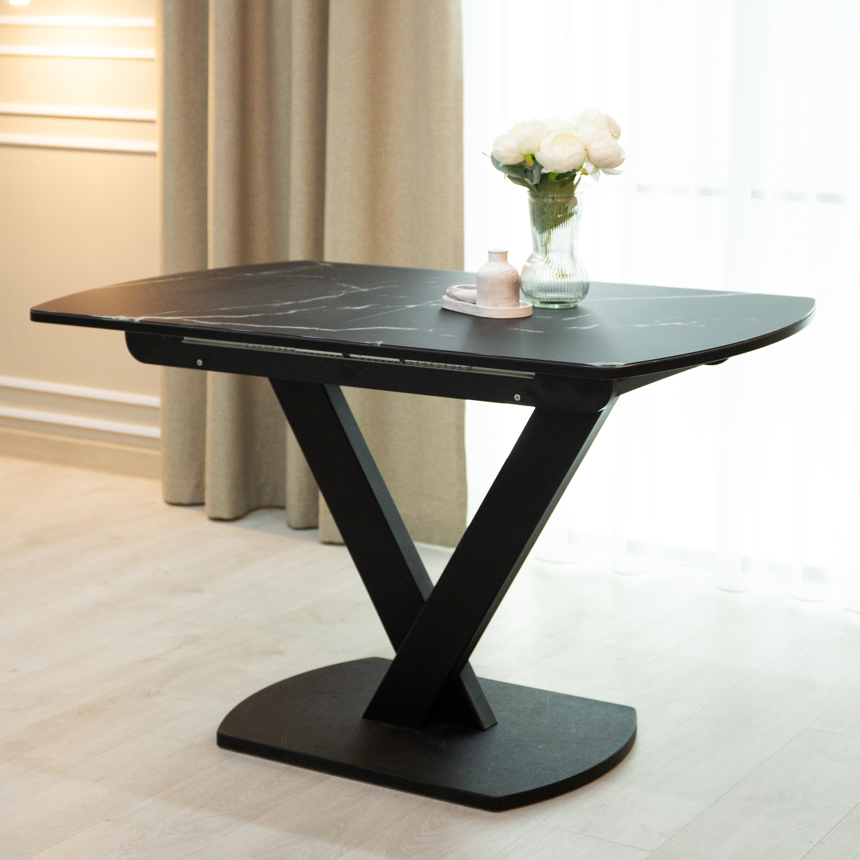 Изображение товара Кухонный стол прямоугольник 120x75 см Трия салерно тип 1 МДФ цвет черный/мрамор