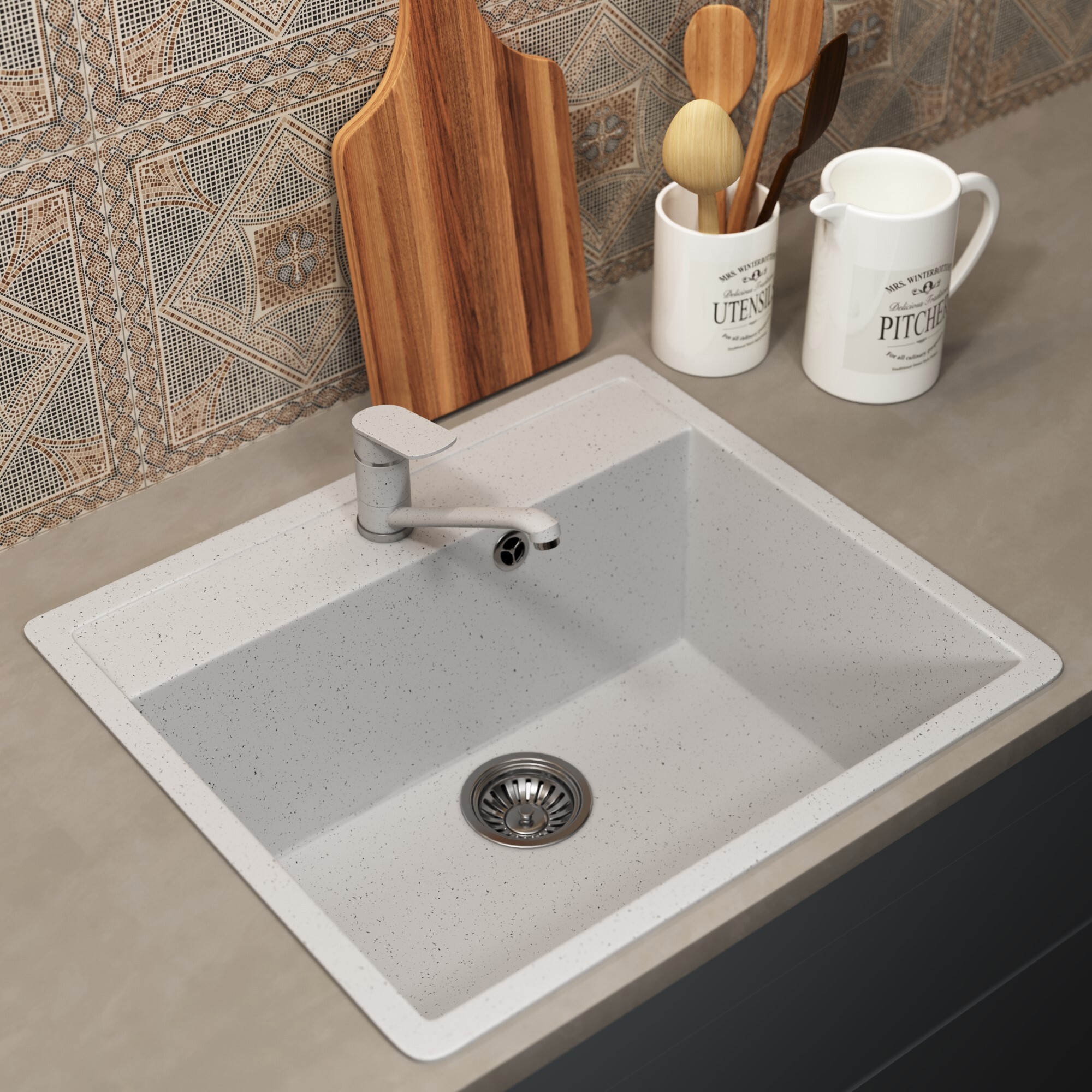 Изображение товара Мойка для кухни врезная Uperwood ECON UPD-104 49.5x56.5 см глубина чаши 17.5 см искусственный камень цвет белый