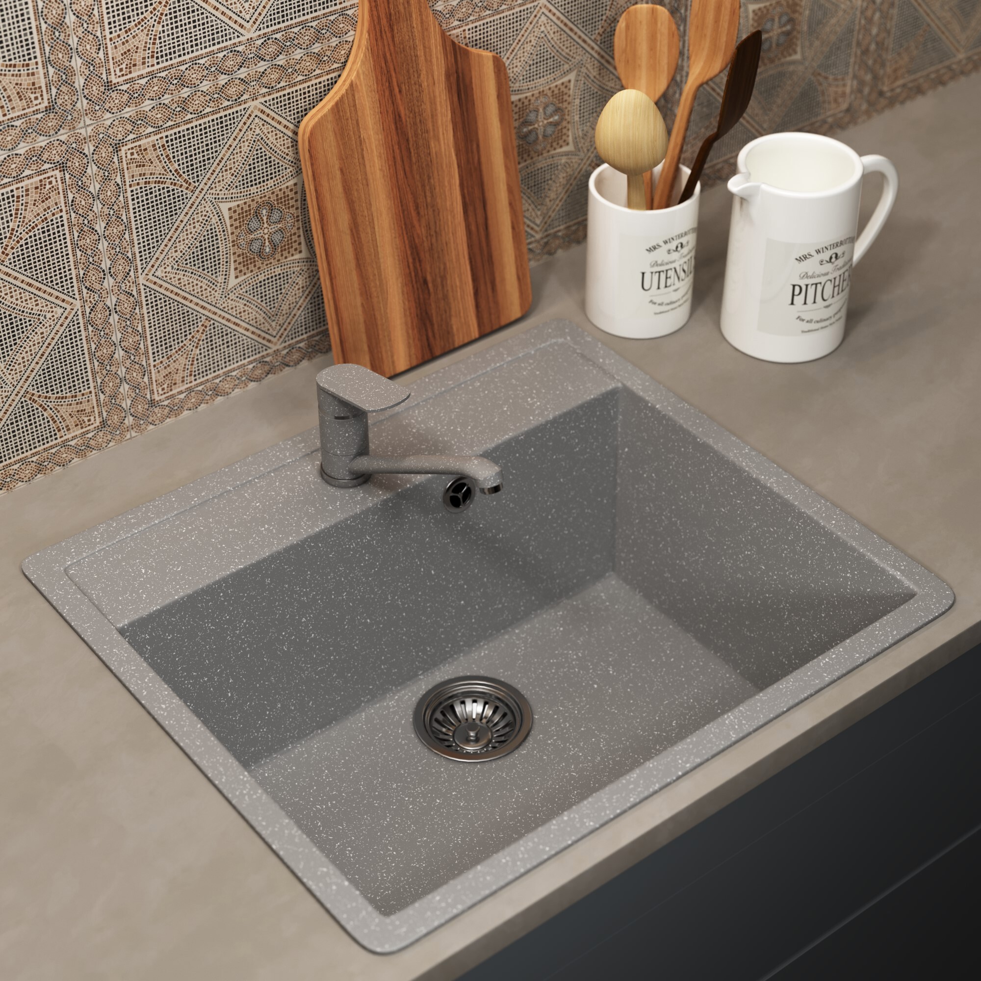 Изображение товара Мойка кухонная врезная из искусственного камня Uperwood ECON UPD 104 49 5x56 5 см серый