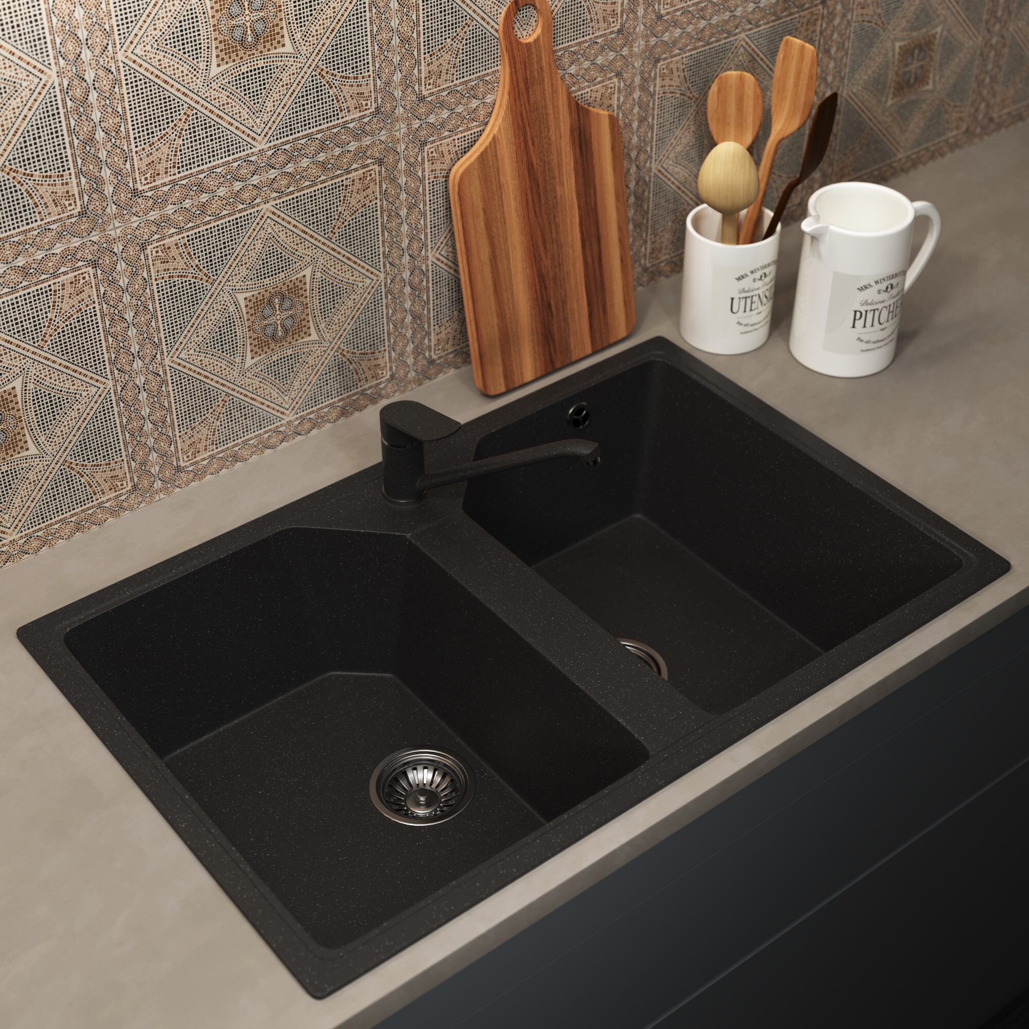 Изображение товара Мойка кухонная врезная из искусственного камня Uperwood ECON UPD-402 49x77 см черная