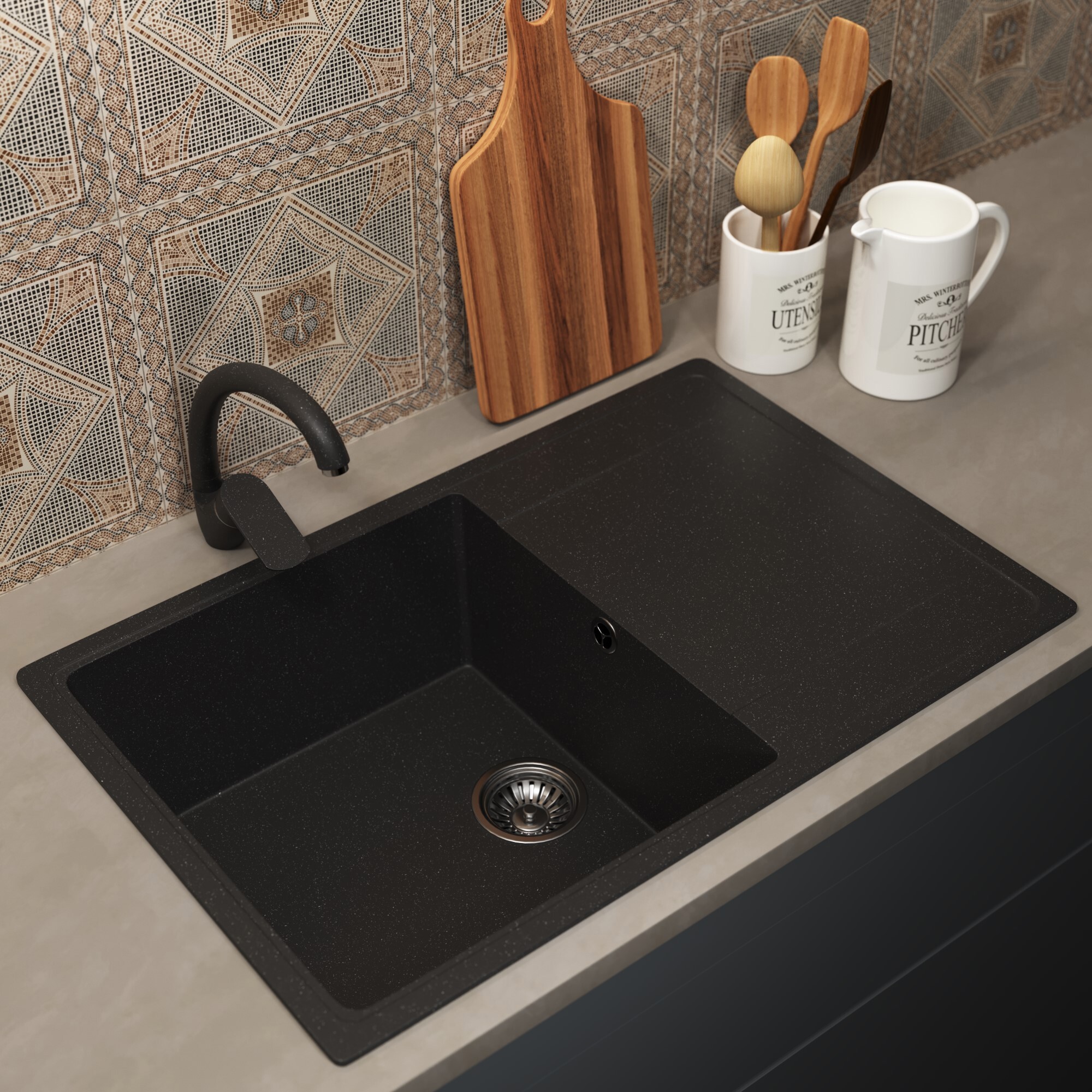 Изображение товара Мойка кухонная врезная из искусственного камня Uperwood ECON UPD-507 47.5x73.5 см черная