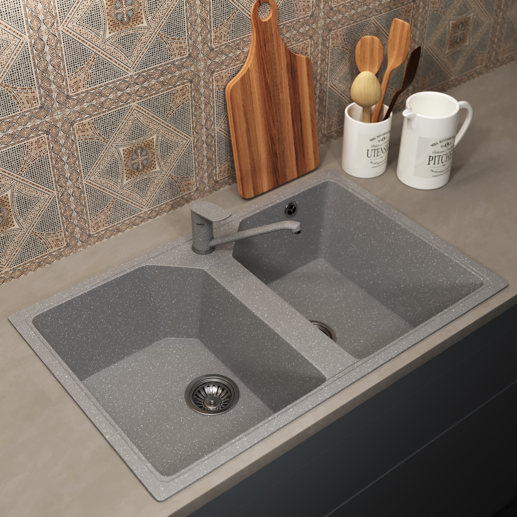 Изображение товара Мойка для кухни врезная Uperwood ECON UPD-402 49x77 см искусственный камень серый