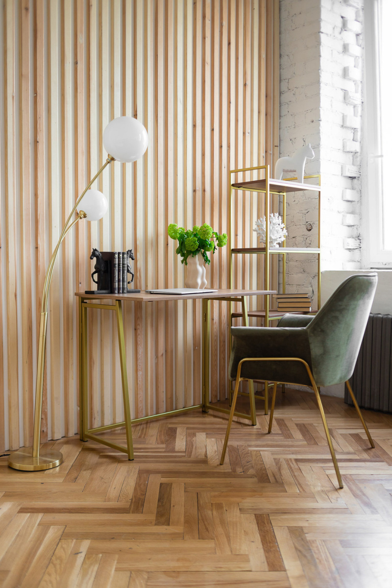 Изображение товара Стол складной Greenween Skandi 90x55x75 см золотой/дуб канзас