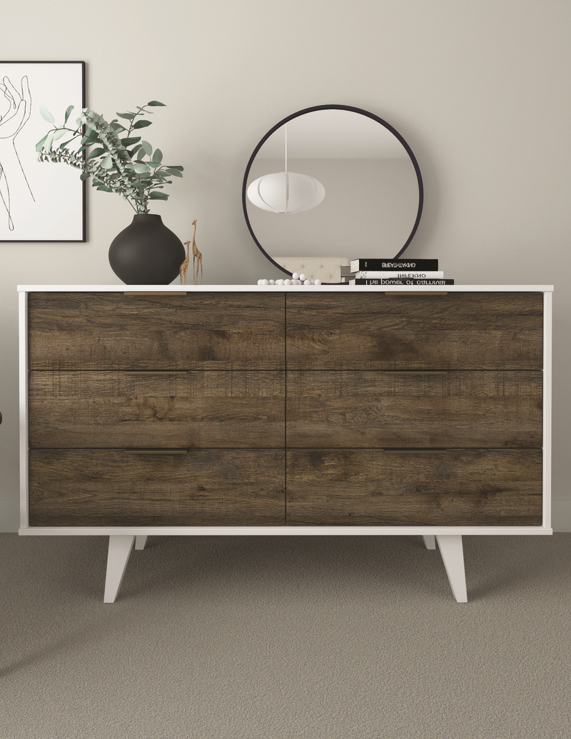 Комод Мебельнов Чикаго 6 ящиков 134.70x45.60x82.20 ЛДСП цвет белый/дуб ...