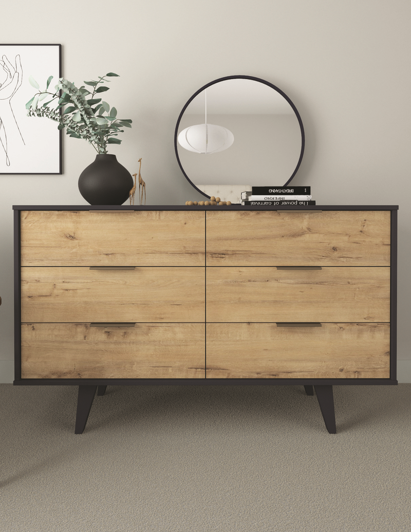 Изображение товара Комод Мебельнов Чикаго ящиков 134.70x45.60x82.20 ЛДСП цвет графит/дуб бунратти