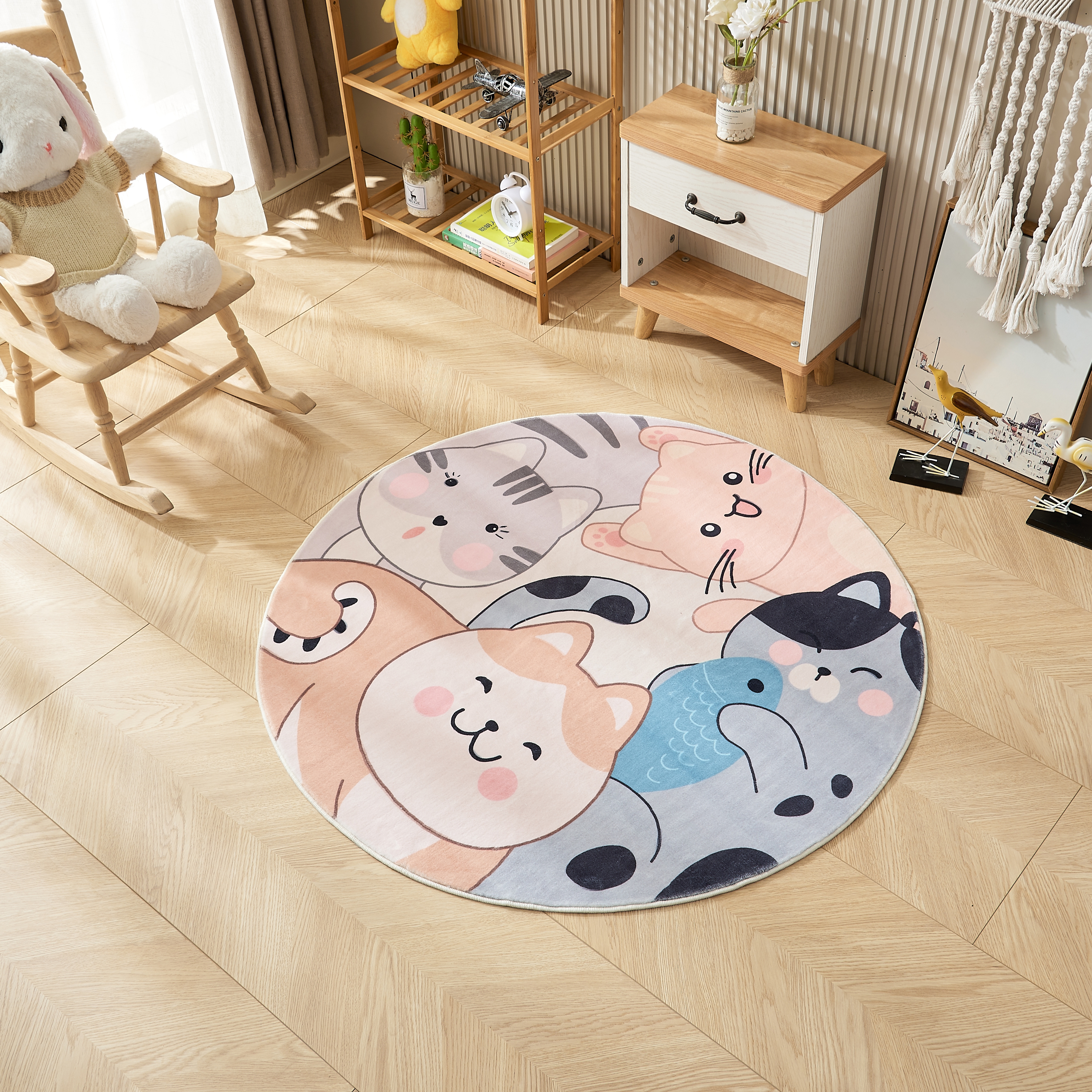 Изображение товара Детский круглый ковер Kindora ø100 см полиэстер, водоотталкивающий, противоскользящий