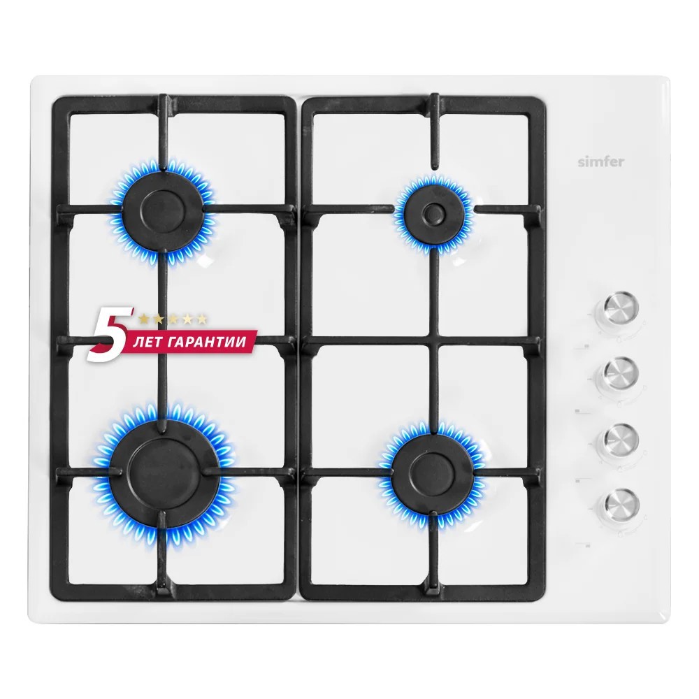 Изображение товара Газовая варочная панель Simfer H60Q40W572 4 конфорки белая 60 см