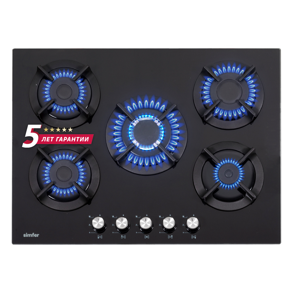 Изображение товара Газовая варочная панель Simfer H70N51B522 70 см 5 конфорок Черный