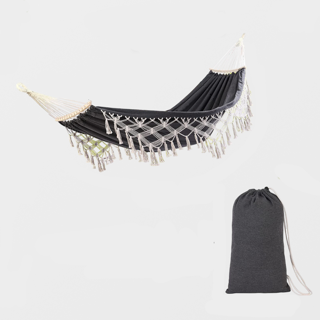 Изображение товара Гамак Oqqi Gamak-bl-2 полиэстер 282.5x155 см черный для дачи и отдыха