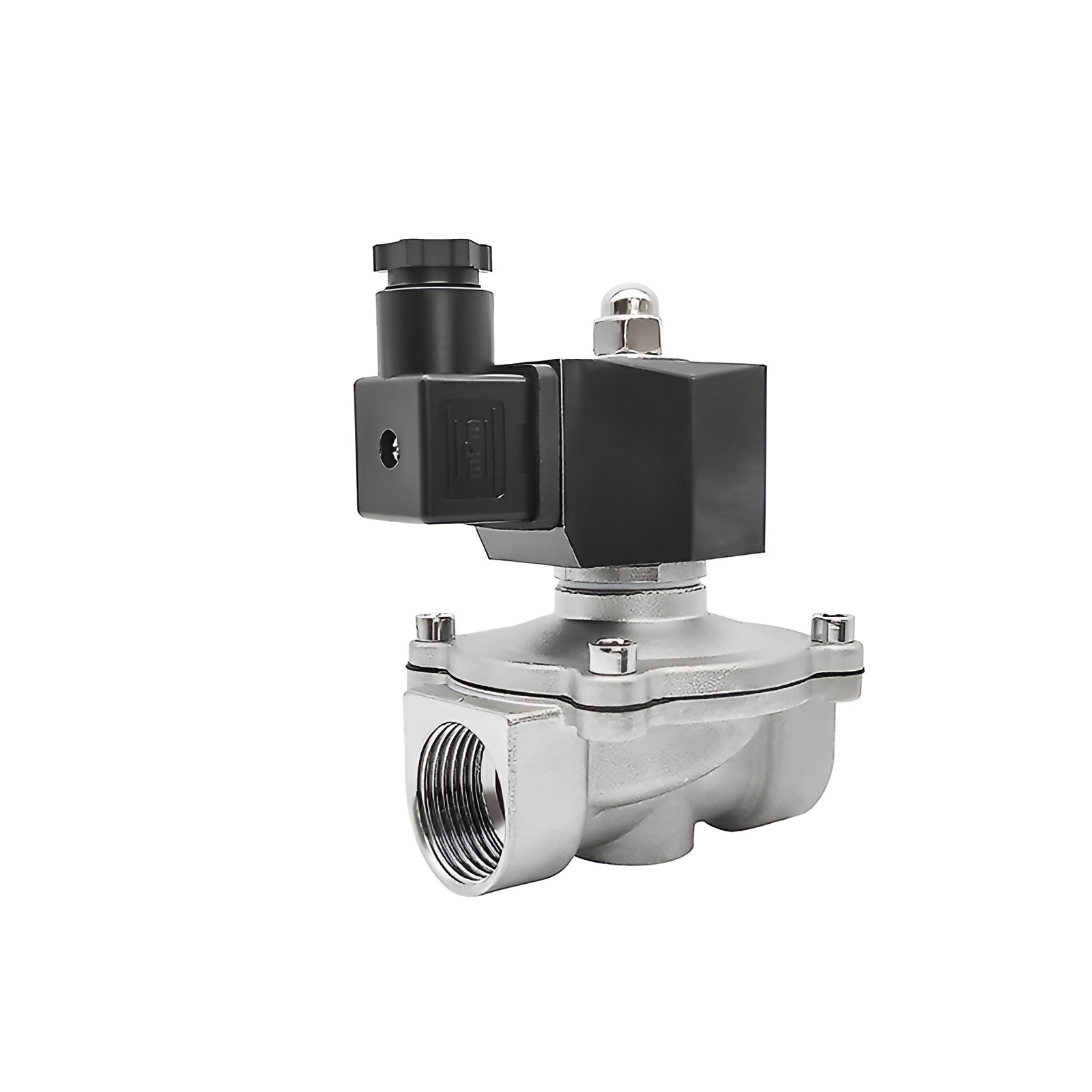 Изображение товара Клапан электромагнитный прямой Dn.ru D130-03362 Ду8x1/4" Ру10 ВР нержавеющая сталь ручка плоская
