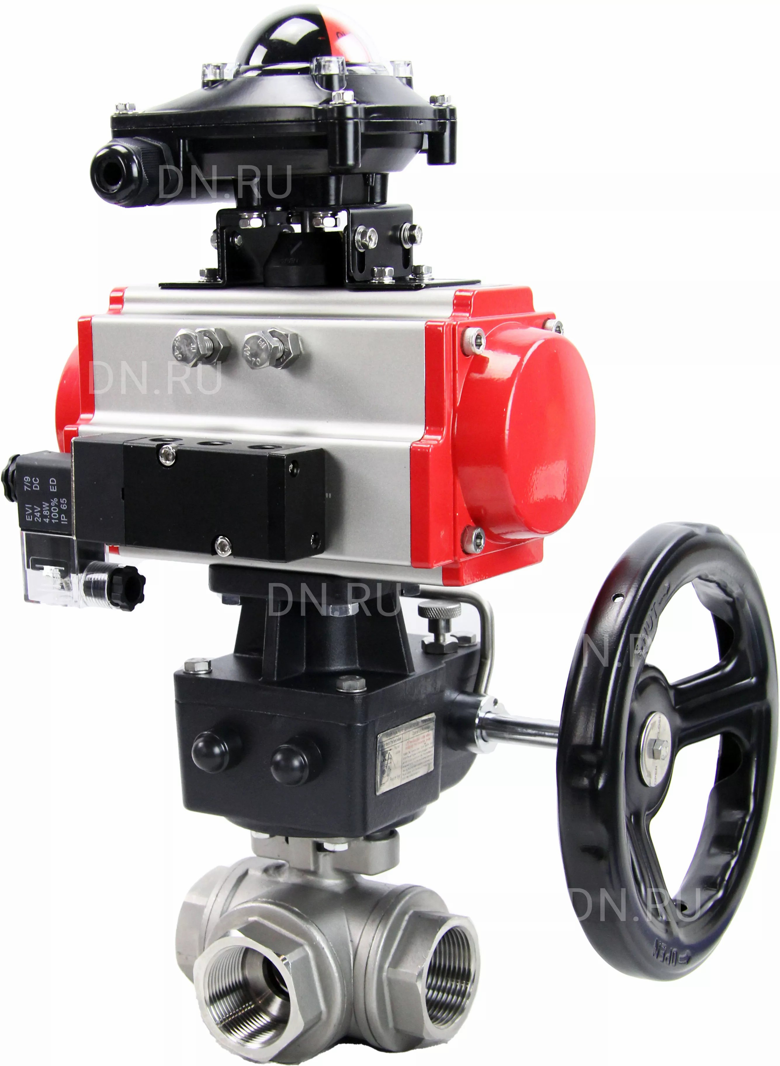 Изображение товара Кран шаровой нержавеющий DN.ru D160-08216 Ду100 40 бар с пневмоприводом и ручным дублером