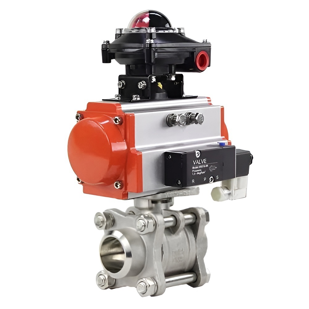 Изображение товара Кран шаровой DN.ru D160-09547 Ду25 нержавеющая сталь с пневмоприводом