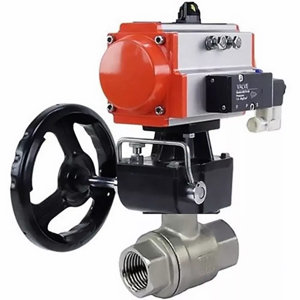 Изображение товара Кран шаровой прямой DN.ru D160-13497 Ду10 3/8″ нержавеющий с пневмоприводом