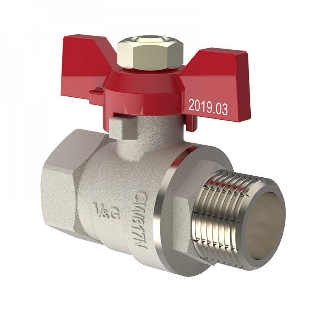 Изображение товара Кран шаровой V&G Valogin 1/2" латунь бабочка PN25 прямой Изображение товара Кран шаровой V&G Valogin 1/2" латунь бабочка PN25 прямой