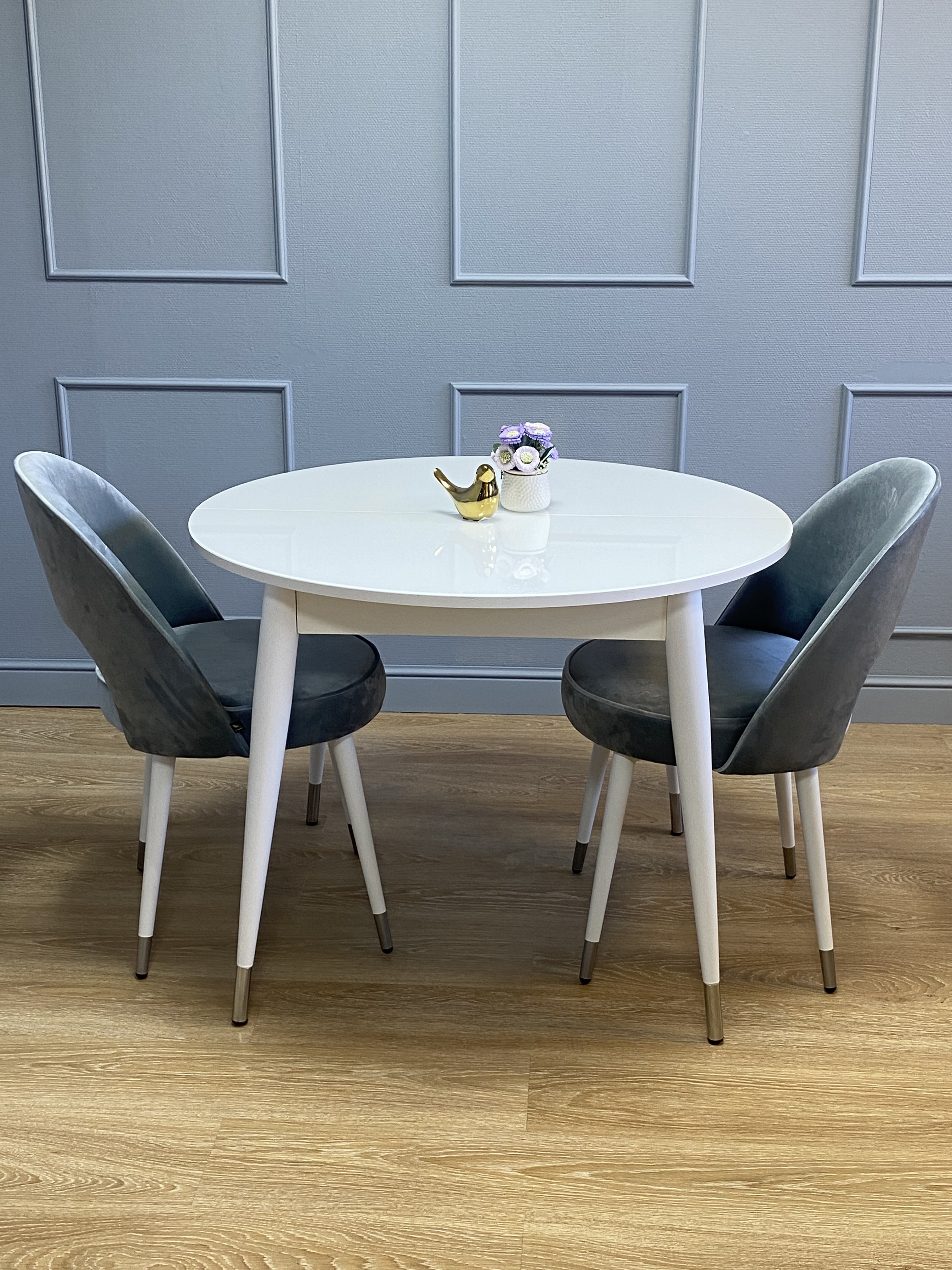 Изображение товара Кухонный круглый раздвижной стол Kenner K 325058 стекло белый