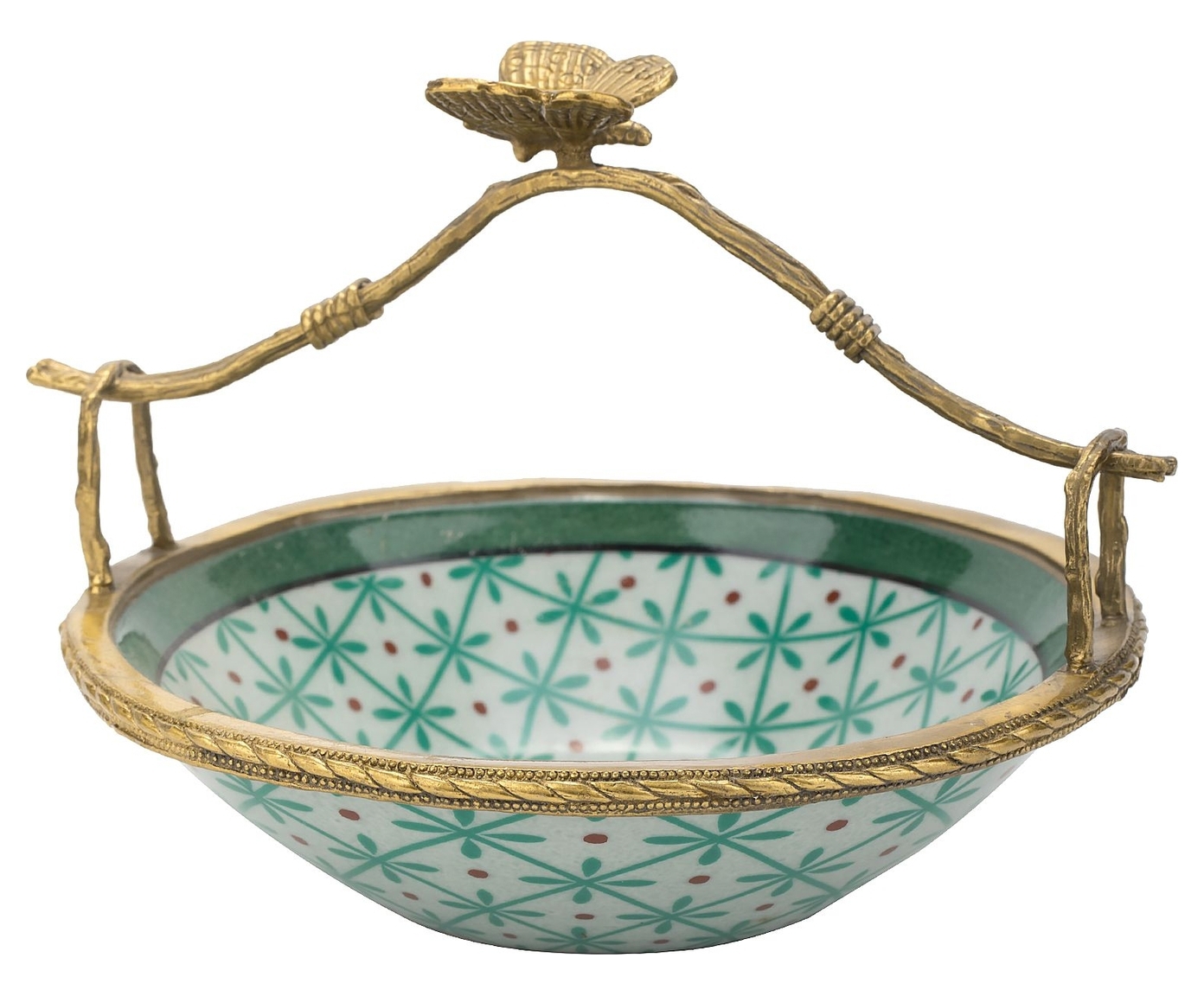 Изображение товара Декоративная корзиночка Гласар с бабочкой, фарфор, бронза, зеленый