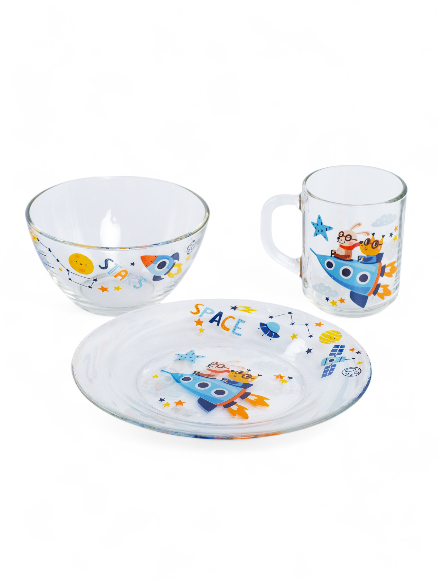 Изображение товара Набор детской посуды OSZ АВИАТОРЫ из стекла, 3 предмета, для детей от 3 лет