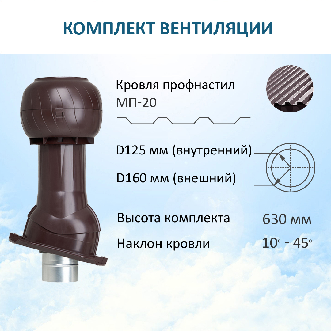 Изображение товара Комплект вентиляции для профнастила Gervent PROF-20 D125/160 мм коричневый