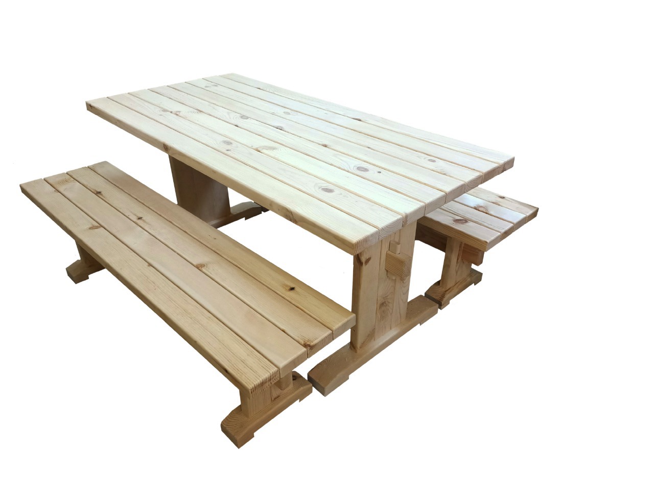 Изображение товара Набор садовой мебели из дерева стол и 2 скамьи бежевый Россия
