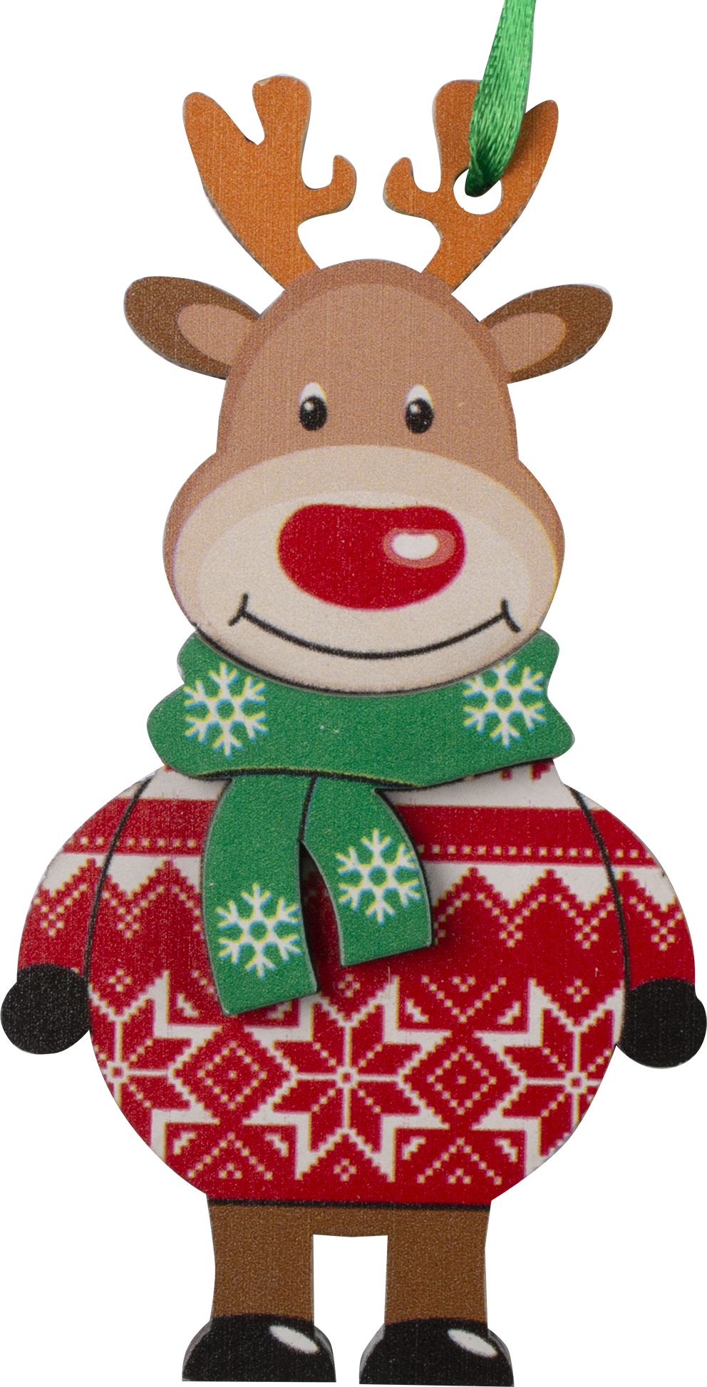 Изображение товара Новогоднее украшение Олень в свитере из фанеры 10 см