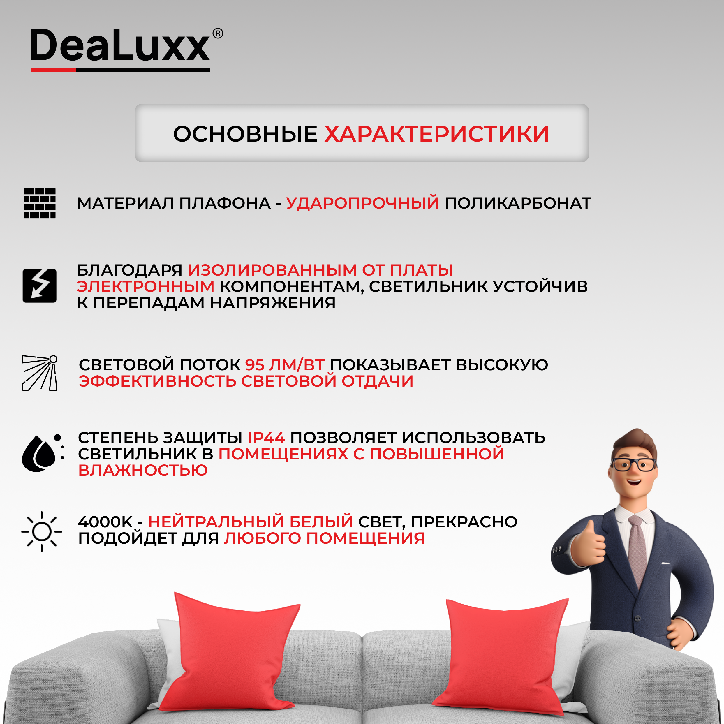 Изображение товара Светильник настенно-потолочный светодиодный Dealuxx C40126 12 м² нейтральный белый свет цвет черный