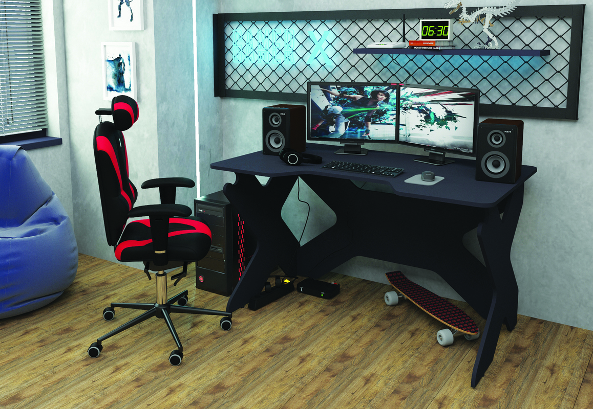 Изображение товара Компьютерный стол Мебельнов Геймер Х черный, регулируемые опоры, ЛДСП