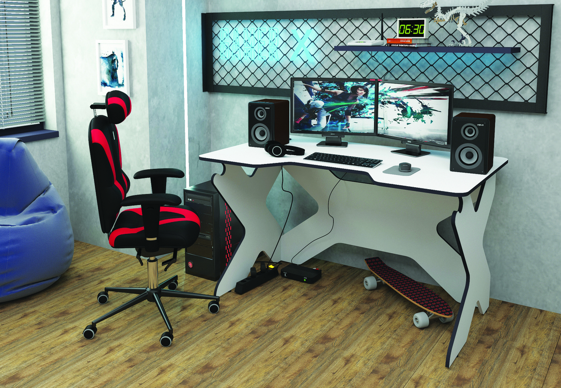 Изображение товара Компьютерный стол Мебельнов Геймер Х 134x77x80 см ЛДСП цвет белый/черный