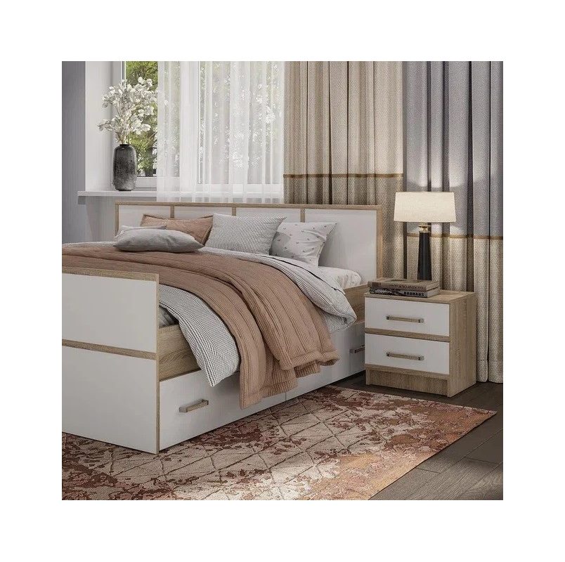 Изображение товара Тумба прикроватная Bts 40x45x41 см 2 ящика ЛДСП цвет белый, сонома Изображение товара Тумба прикроватная Bts 40x45x41 см 2 ящика ЛДСП цвет белый, сонома