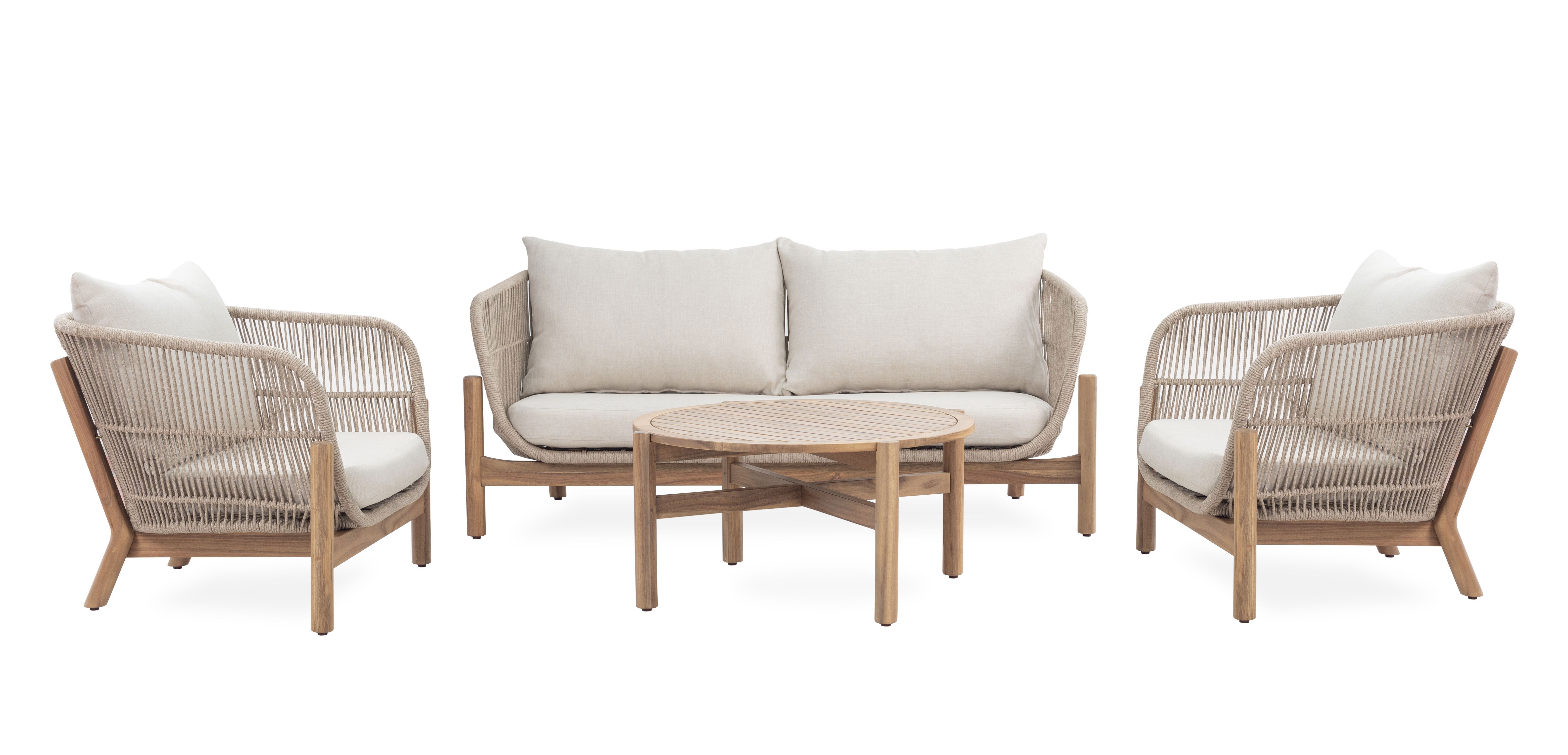 Изображение товара Набор садовой мебели для отдыха Риччи GS053 дерево бежевый/желтый диван - 1 шт. кресло - 2 шт. стол - 1 шт.