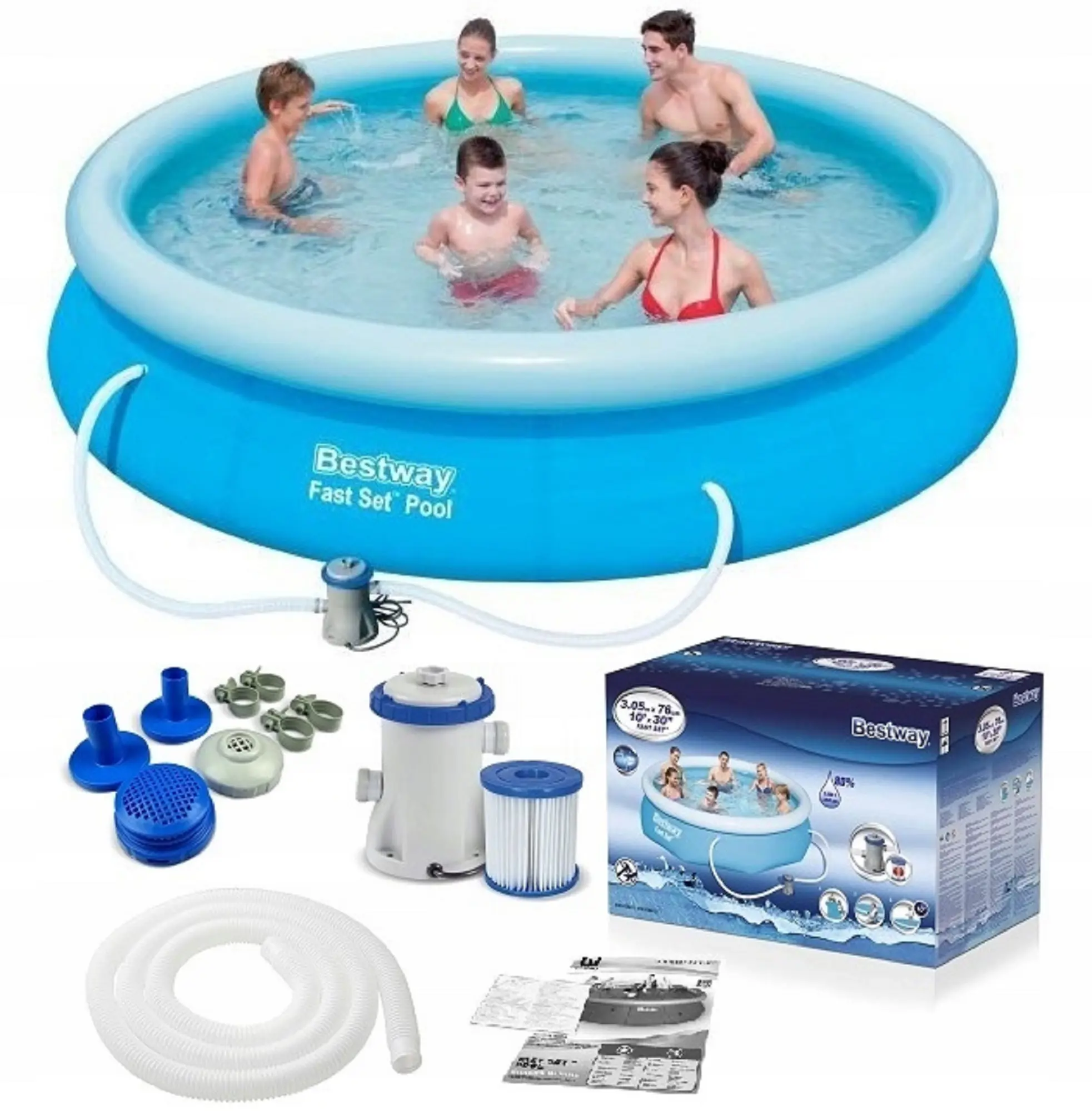 Бассейн надувной Bestway 57270 BW 305x76 см насос в комплекте - 4