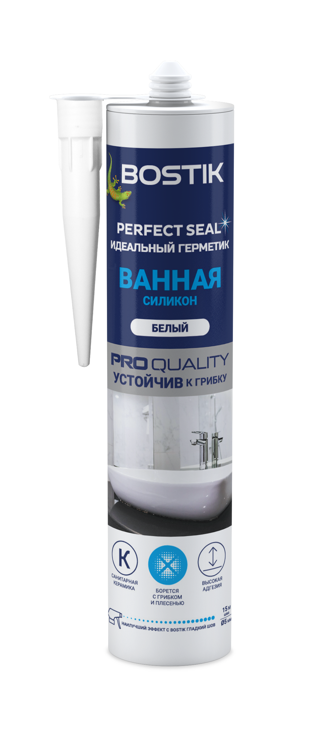 Изображение товара Герметик силиконовый Bostik Perfect Seal для ванной белый 280 мл Изображение товара Герметик силиконовый Bostik Perfect Seal для ванной белый 280 мл
