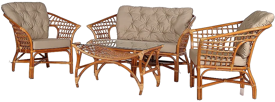 Изображение товара Набор мебели Дольчевита CV-D1-2С натуральный ротанг бежево-медовый: стол диван кресло 2 шт.