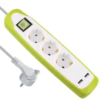 Изображение товара Удлинитель бытовой Electraline 3 розетки с заземлением 2 м зеленый белый