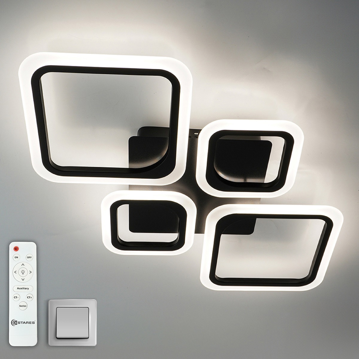 Изображение товара Люстра потолочная светодиодная Estares УУО00005250 с пультом управление 15 м² черная и белая