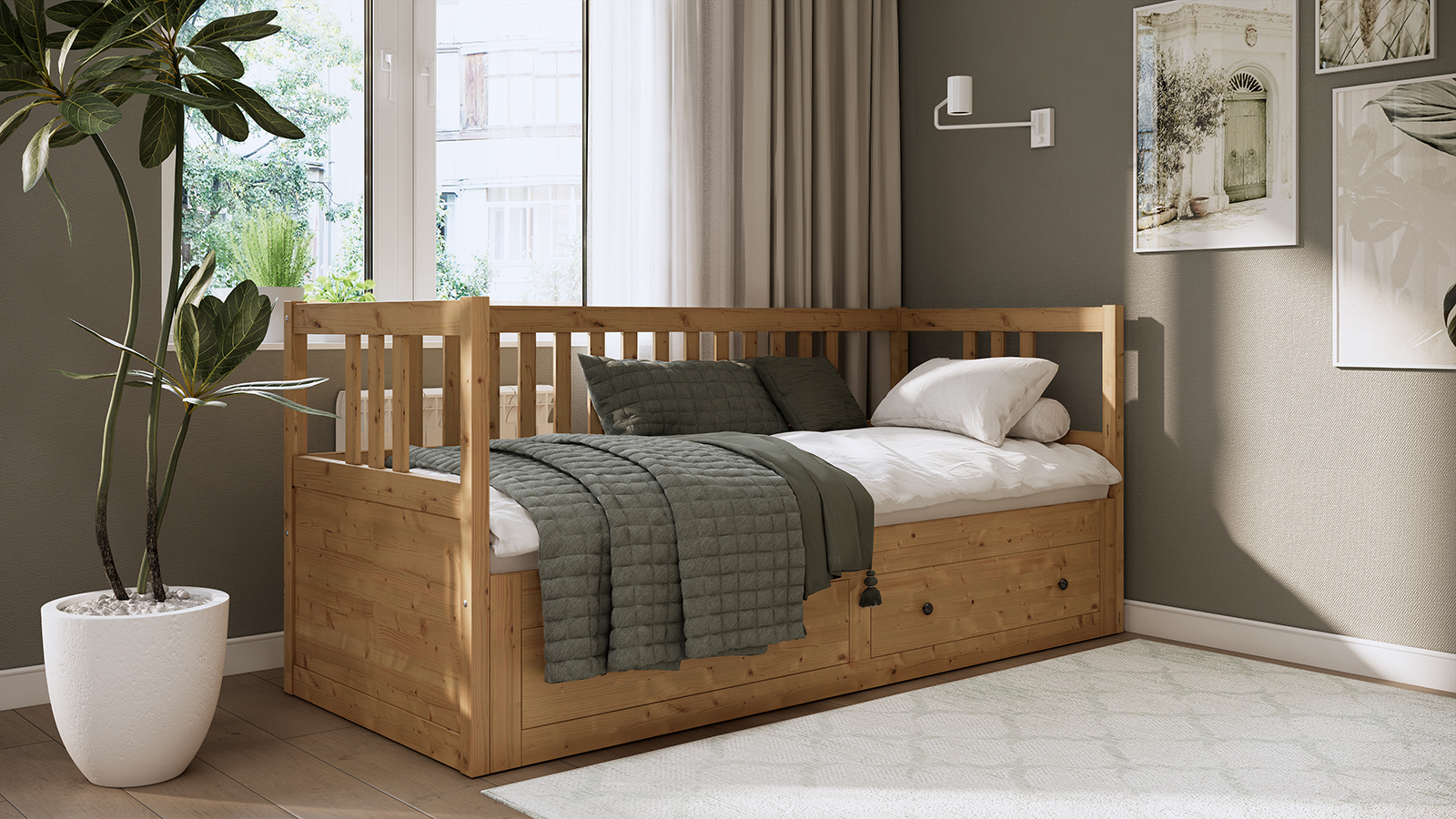 Изображение товара Кровать-кушетка Кымор 208x91x162 см массив сосны цвет светло-коричневый